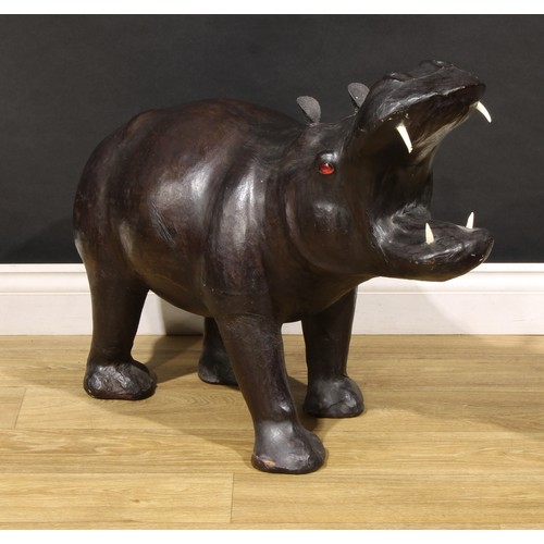 3417 - Interior Design - a leather model of a hippopotamus, in the manner of Liberty, 59cm high, 70cm long