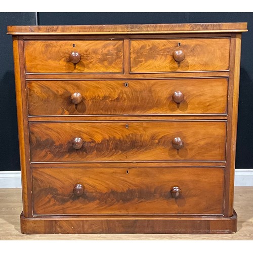 113 - A Victorian mahogany chest, of two short and three long graduated drawers, 110cm high, 120.5cm wide,... 