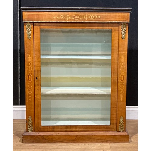 424 - A Victorian gilt metal mounted walnut and marquetry pier display cabinet, 96.5cm high, 76.5cm wide, ... 