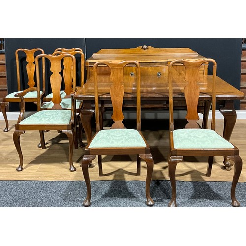 429 - A Queen Anne style eight-piece extending dining suite, comprising extending dining table, 73cm high,... 