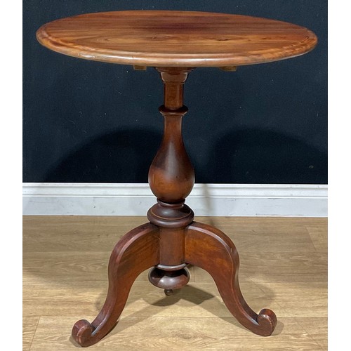 434 - An unusual 19th century style acacia and mahogany tripod occasional table, circular tilting top with... 