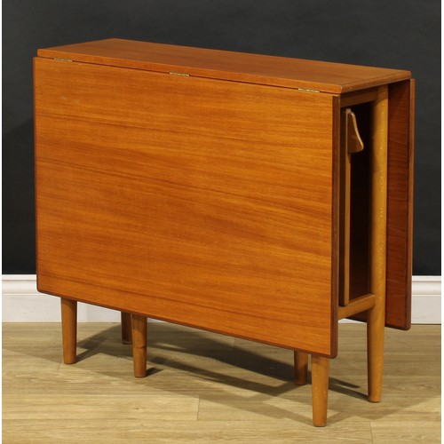 3355 - Mid-century Design - a Swedish teak and beech gateleg dining table, rectangular top with fall leaves... 