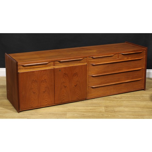 3345 - A mid-20th century teak composed modular ‘floating’ wall system, comprising sideboard, bookcase or d... 