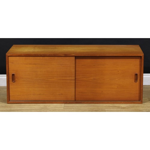 3345 - A mid-20th century teak composed modular ‘floating’ wall system, comprising sideboard, bookcase or d... 