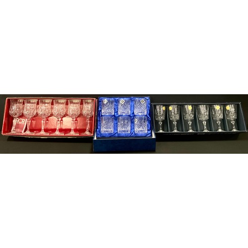 479 - A set of six Edinburgh Crystal hand cut whisky tumblers, boxed; a set of six French wine glasses, bo... 