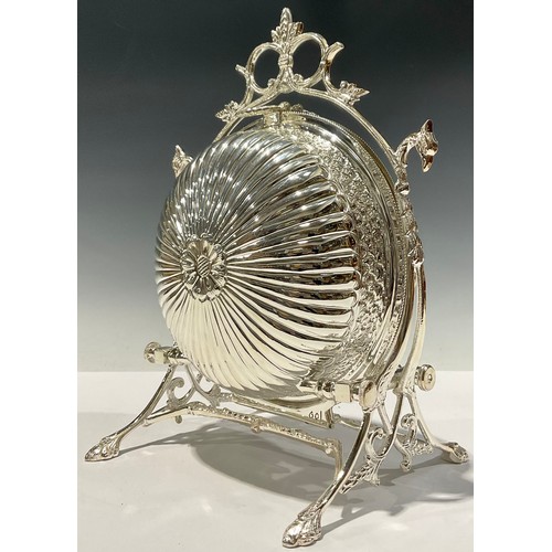 483 - A silver plated Victorian style biscuit box, of circular form, hinged pierced lids to both sections,... 