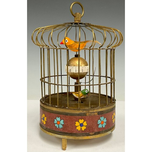 487 - A novelty birdcage timepiece, mechanical movement, 19cm tall over loop