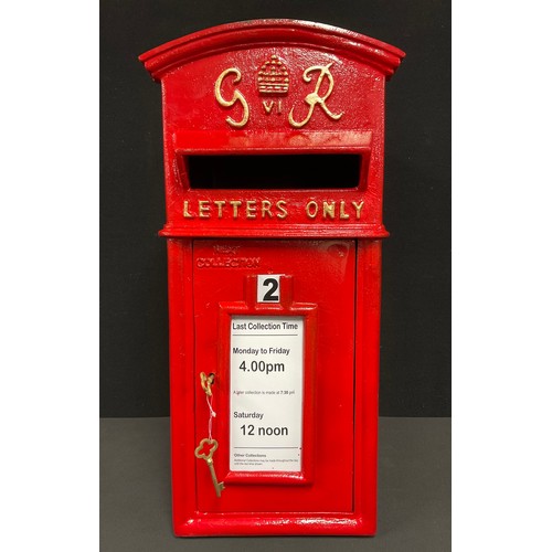 508 - A replica GVIR Post Office post box, painted in red, 58cm high, 28cm wide, 37.5cm deep