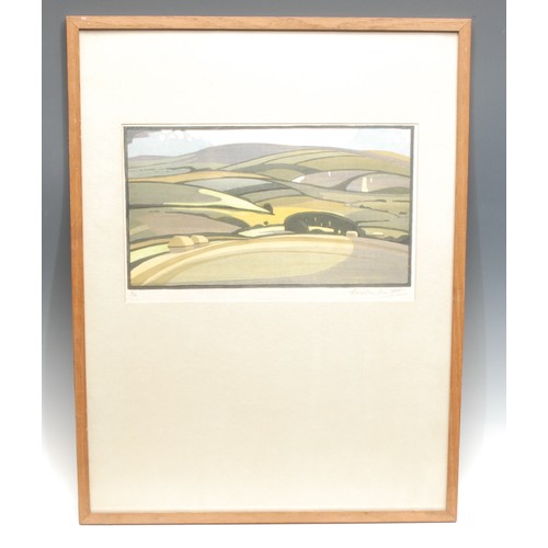 2060 - Edward Loxton Knight RBA (1905 - 1993) 
The Downs 
signed, 6/50 polychrome woodcut, 19cm x 31cm