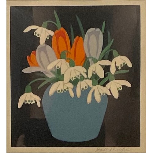 2196 - John Hall Thorpe  (1874 - 1947), Snowdrops and Crocus, colour woodcut, signed in pencil, 18cm x 16cm