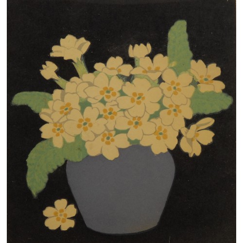 2195 - John Hall Thorpe  (1874 - 1947), Primroses, signed, colour woodcut, 18cm x 16.5cm