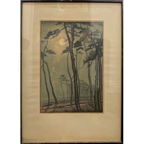 2361 - Yoshijiro Urushibara  (1888 - 1953)
Pines, Bournemouth Moonlight, colour woodcut, 36cm x 24.5cm