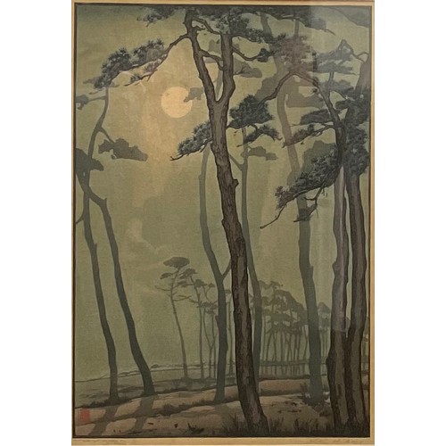 2361 - Yoshijiro Urushibara  (1888 - 1953)
Pines, Bournemouth Moonlight, colour woodcut, 36cm x 24.5cm