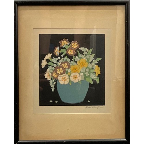 2194 - John Hall Thorpe  (1874 - 1947), Polyanthus, signed, colour woodcut, 20cm x 18cm