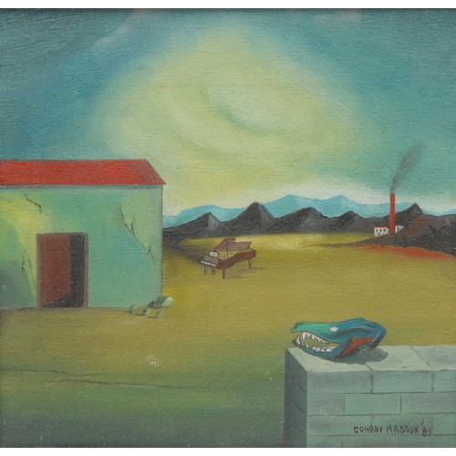 2033 - Conroy Maddox (1912-2005) 
Fabric of the Day 
signed, dated 1980, oil on board, 24cm x 24cm