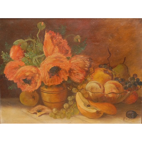 2276 - P. House (English School, 19th century) 
Still Life with Poppies and Peaches   
signed, oil on canva... 