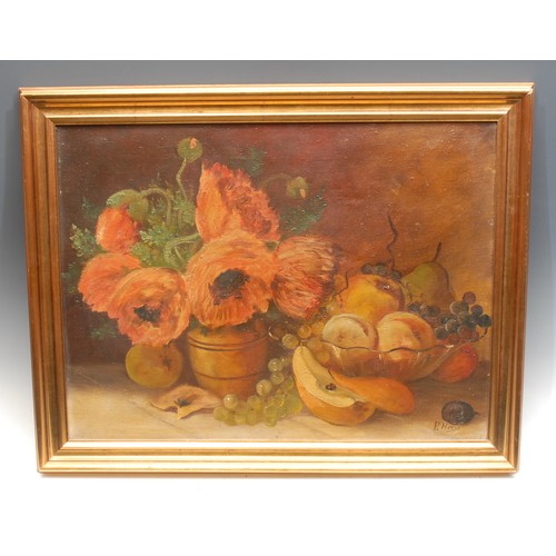 2276 - P. House (English School, 19th century) 
Still Life with Poppies and Peaches   
signed, oil on canva... 