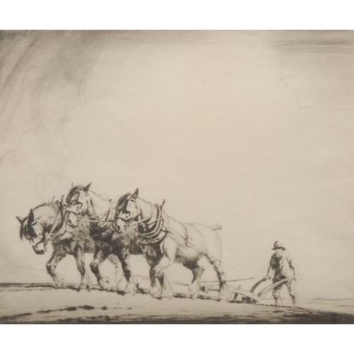 2092 - Ernest Herbert Whydale (1886-1952) 
Three Horse Plough 
signed, etching, 27cm x 32cm