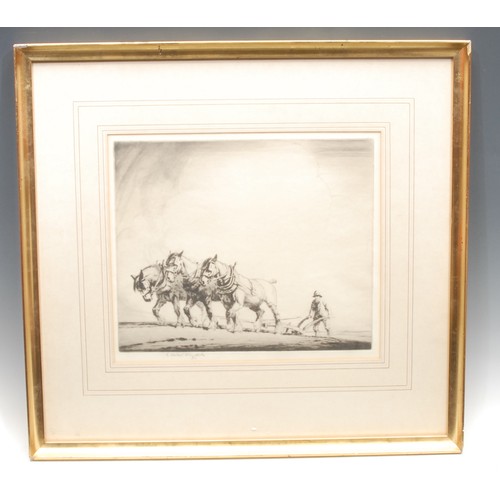 2092 - Ernest Herbert Whydale (1886-1952) 
Three Horse Plough 
signed, etching, 27cm x 32cm