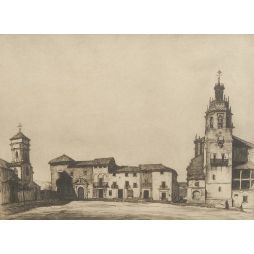 2353 - William Strang (Scottish 1859 - 1921), Plaza Mayor Ronda, signed, etching, 26.5cm x 35.5cm