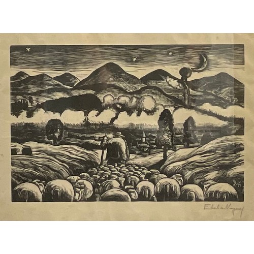 2066 - El**n**, Shepherd in a Mountain Landscape, woodcut, dated in the image 1937, indistinctly signed in ... 