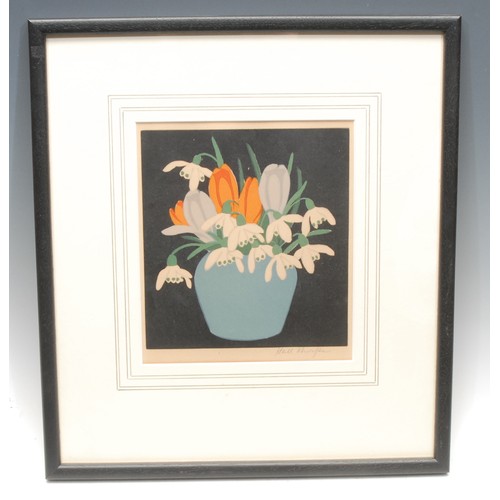 2199 - John Hall Thorpe (1874 - 1947) 
Snowdrops and Crocus 
signed, colour woodcut, 18cm x 16cm