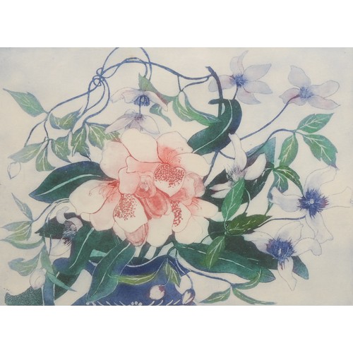 2360 - Winifred Pickard (1908 - 1996), Rhododendrons and Montana, coloured etching, signed in pencil, title... 