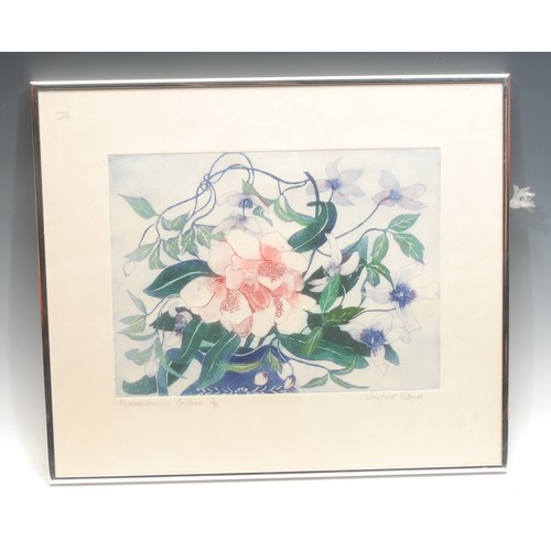 2360 - Winifred Pickard (1908 - 1996), Rhododendrons and Montana, coloured etching, signed in pencil, title... 