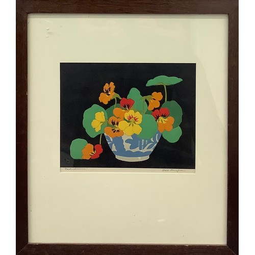 2193 - John Hall Thorpe  (1874 - 1947), Nasturtiums, signed, colour woodcut, 24cm x 29cm