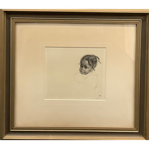 2166 - James Henry Dowd (1883 - 1956), Baby, of African descent, etching, signed in pencil, 16cm x 19cm