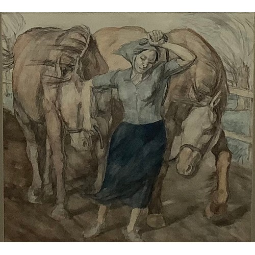 2139 - Harold Dearden (1888 - 1962)
Woman and Horse   
signed, watercolour, 32.5cm x 34cm