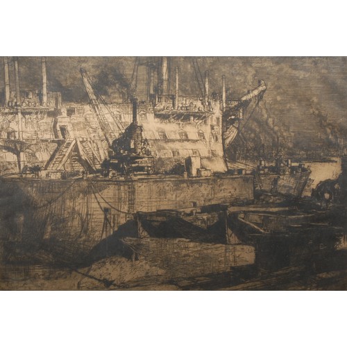 2105 - Frank Brangwyn (1867-1956) 
Welsh Harbour Scene 
signed, etching, 61cm x 86cm