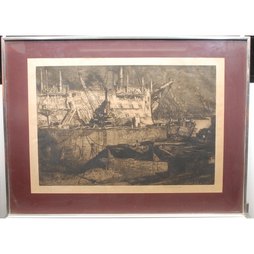 2105 - Frank Brangwyn (1867-1956) 
Welsh Harbour Scene 
signed, etching, 61cm x 86cm