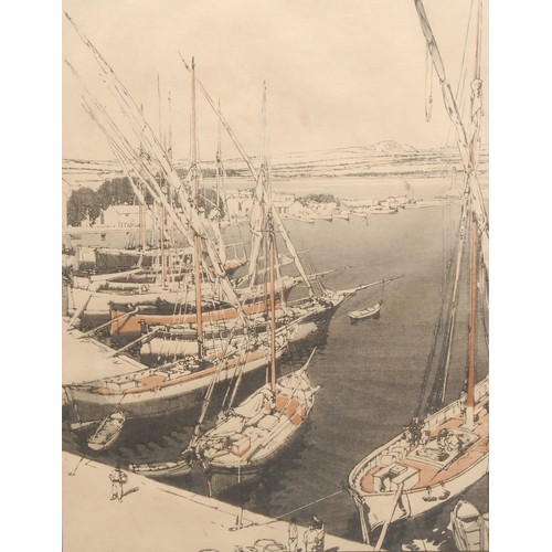 2186 - John Edgar Platt (1886 - 1977), Port of St Tropez, 
colour woodcut, signed in pencil, No.76, 35cm x ... 