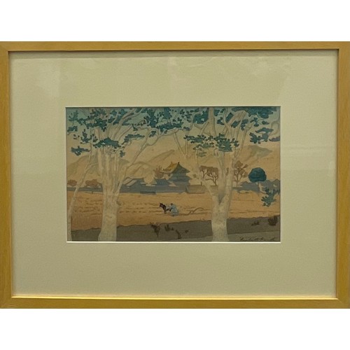 2071 - Elizabeth Keith (1887 - 1956), after, Rice Fields with Distant Village, colour woodcut, signed in pl... 