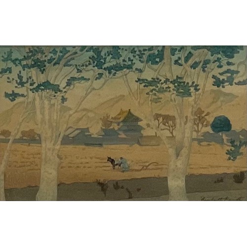 2071 - Elizabeth Keith (1887 - 1956), after, Rice Fields with Distant Village, colour woodcut, signed in pl... 