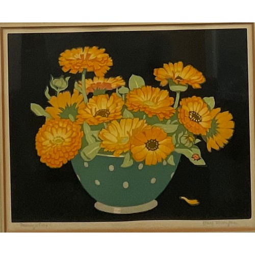 2191 - John Hall Thorpe  (1874 - 1947), Marigolds, signed, colour woodcut, 24.5cm x 30cm