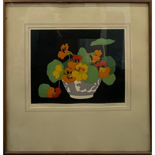 2192 - John Hall Thorpe  (1874 - 1947), Nasturtiums, signed, colour woodcut, 24.5cm x 30.5cm