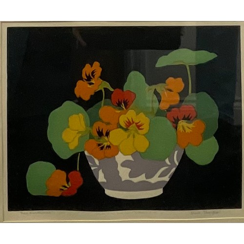 2192 - John Hall Thorpe  (1874 - 1947), Nasturtiums, signed, colour woodcut, 24.5cm x 30.5cm