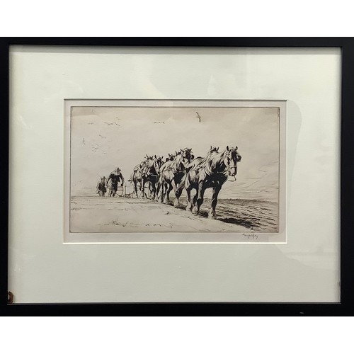 2117 - George Soper (1870 - 1942), Ploughmen, etching, signed in pencil, 21cm x 32cm