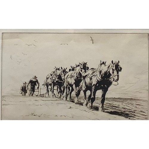 2117 - George Soper (1870 - 1942), Ploughmen, etching, signed in pencil, 21cm x 32cm