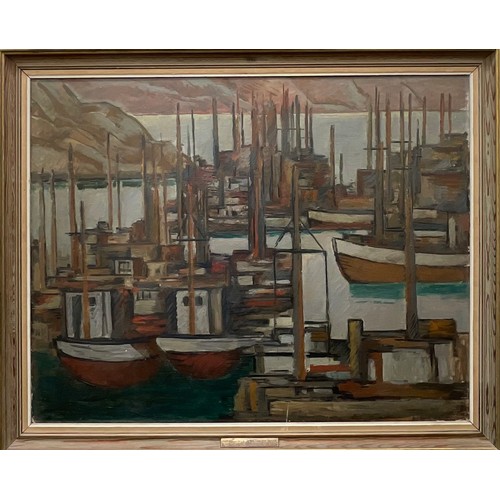 2019 - Axel Julius Revold (Norwegian 1887 - 1962) 
Boats in Harbour   
signed, oil on hardboard, 71.5cm x 9... 