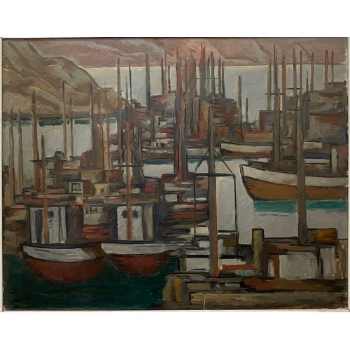 2019 - Axel Julius Revold (Norwegian 1887 - 1962) 
Boats in Harbour   
signed, oil on hardboard, 71.5cm x 9... 