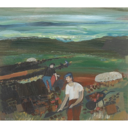 2293 - Ray Evans (1920-2008) 
Peat Cutters Donegal 
signed, oil on board, 28cm x 31cm