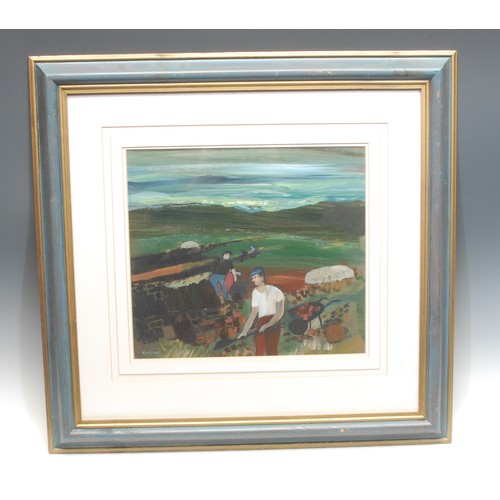 2293 - Ray Evans (1920-2008) 
Peat Cutters Donegal 
signed, oil on board, 28cm x 31cm