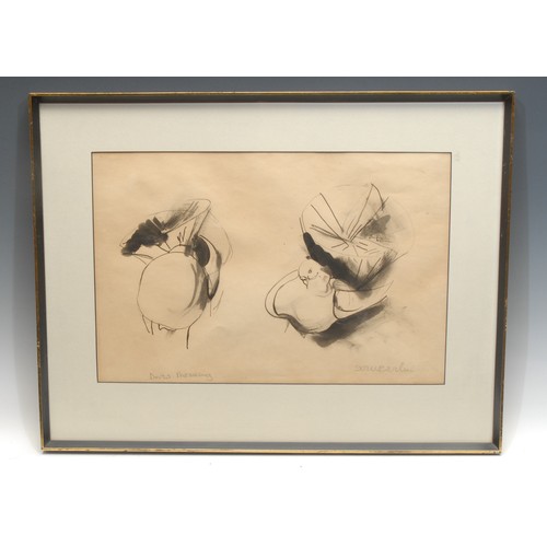 2326 - Sven Berlin (1911-1999) 
Doves Preening 
signed, titled, pen and ink, 26cm x 29cm