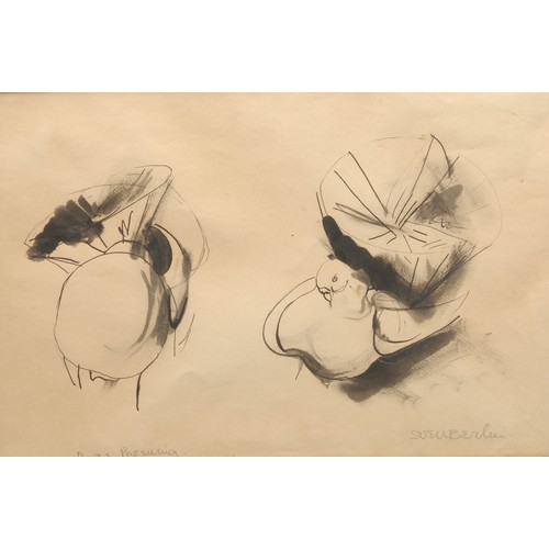 2326 - Sven Berlin (1911-1999) 
Doves Preening 
signed, titled, pen and ink, 26cm x 29cm