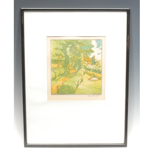 2205 - John Hall Thorpe (1874-1947) 
Landscape with Cows 
signed, colour woodcut, 19cm x 17cm