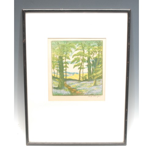 2206 - John Hall Thorpe (1874-1947) 
Pine Trees 
signed, colour woodcut, 19cm x 17cm