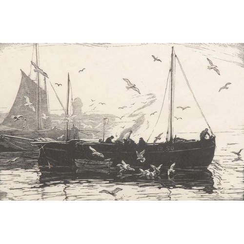 2119 - George Soper RE (1870-1942) 
Fishing Boat with Seagulls 
signed, 7/50, etching, 15cm x 19cm